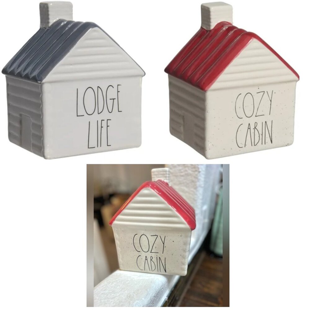 BRAND NEW Large Rae Dunn Country Camping Cabin Ceramic Table Decor Houses